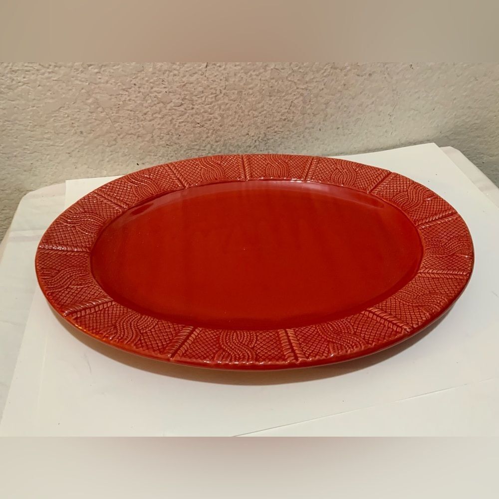 BIA Cordon Bleu 16 inch Red Cable Knit Oval Platter G22
